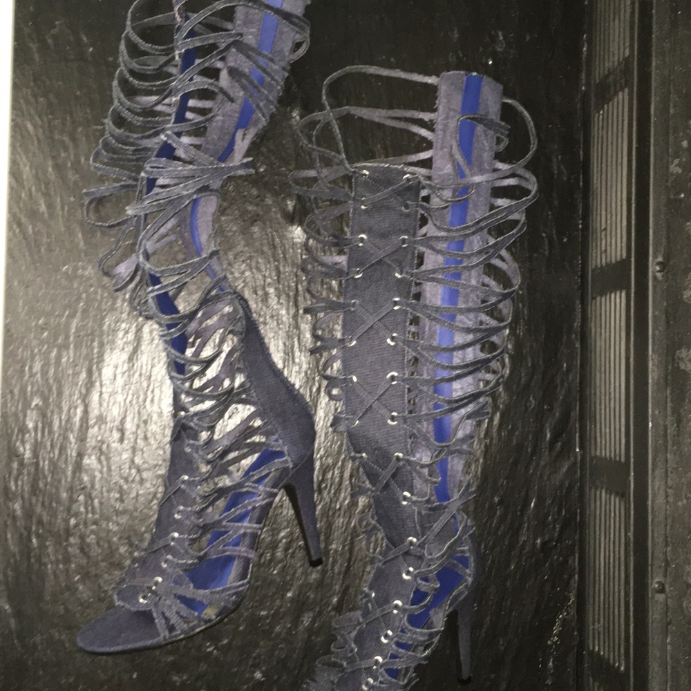 Denim Knee High Heels